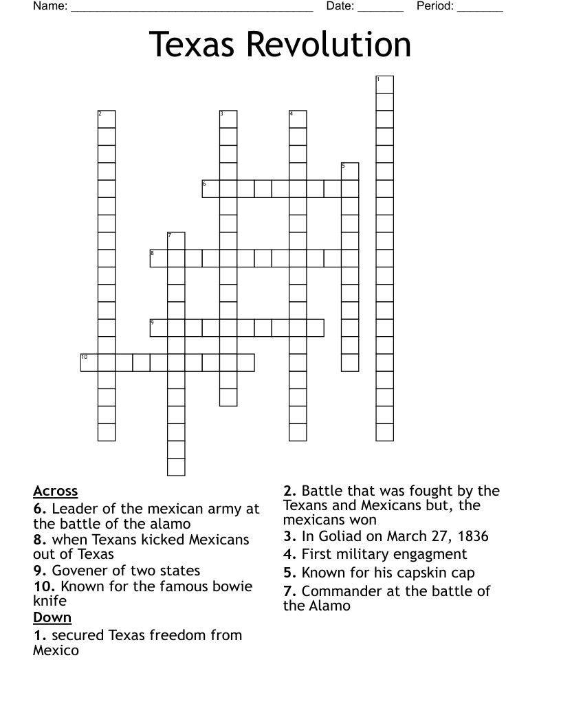 Texas Revolution Crossword