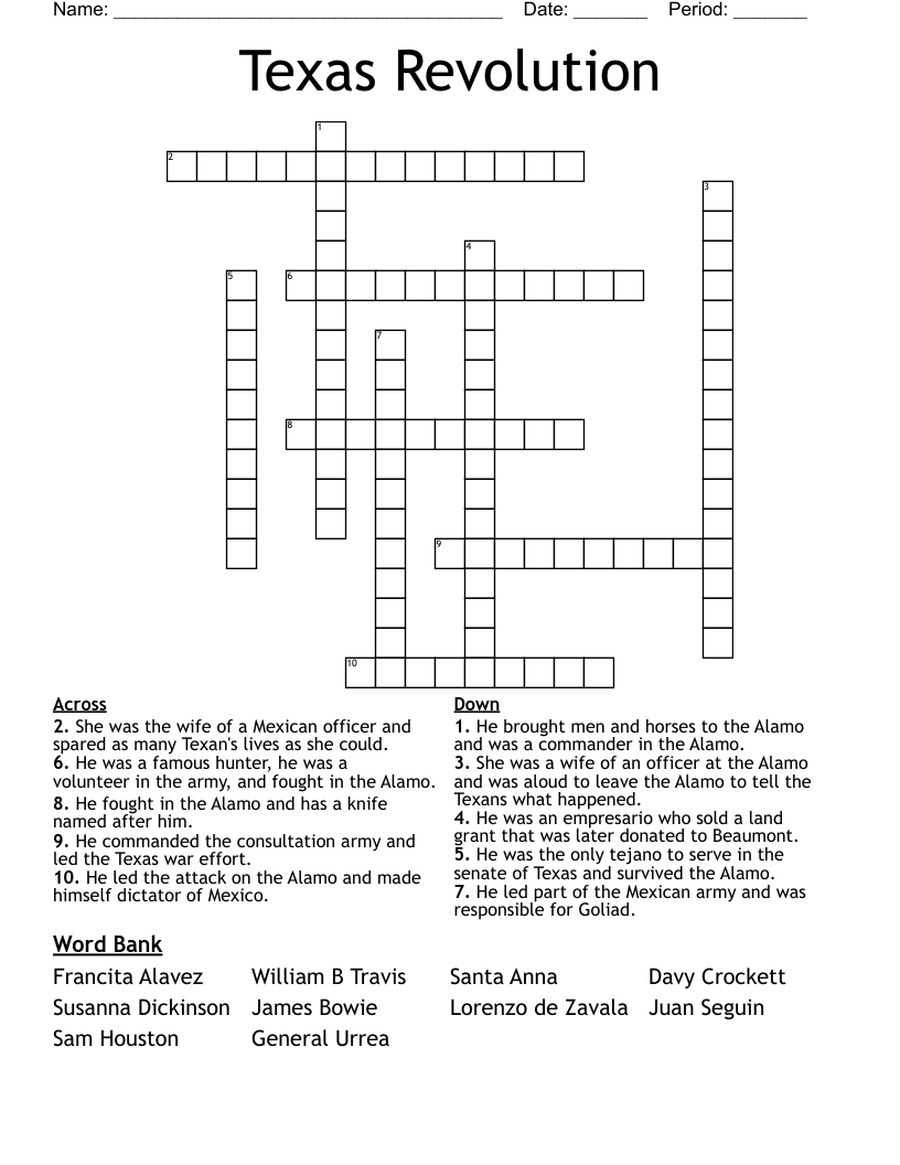 Texas Revolution Crossword