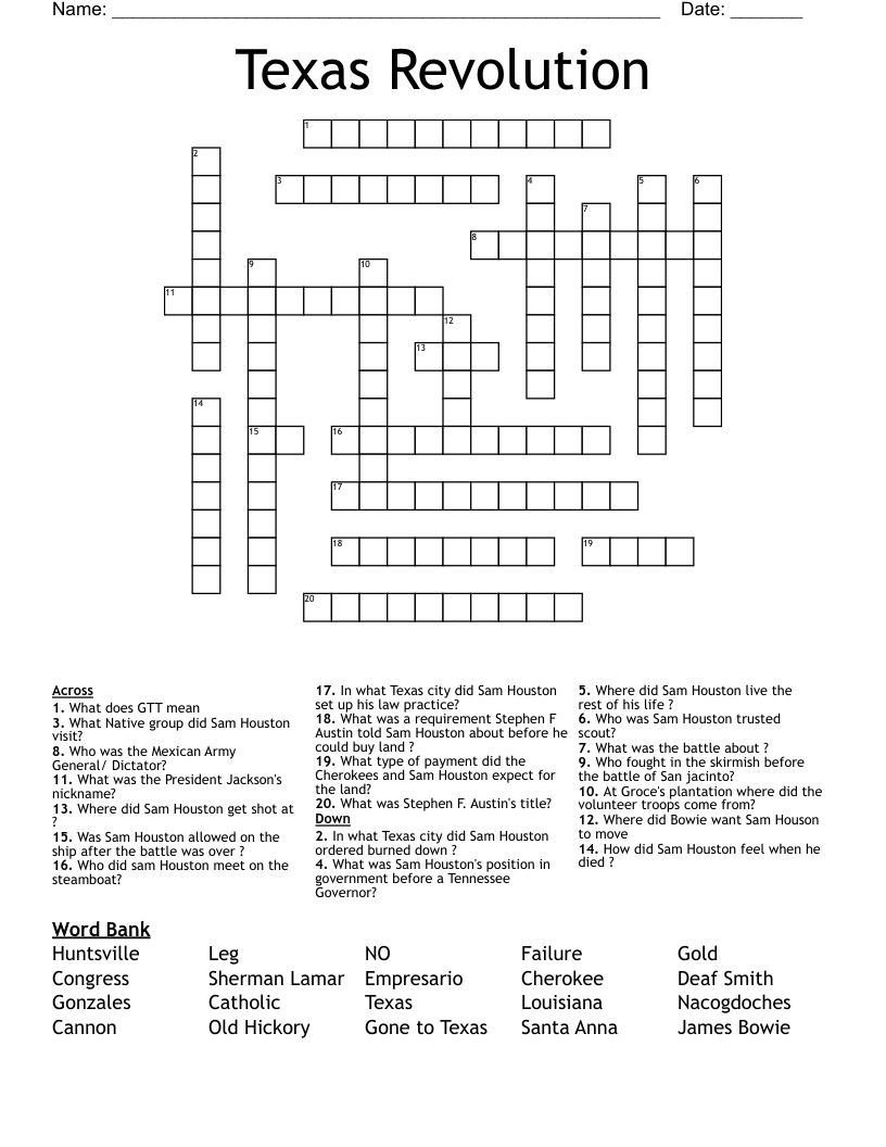 Texas Revolution Crossword