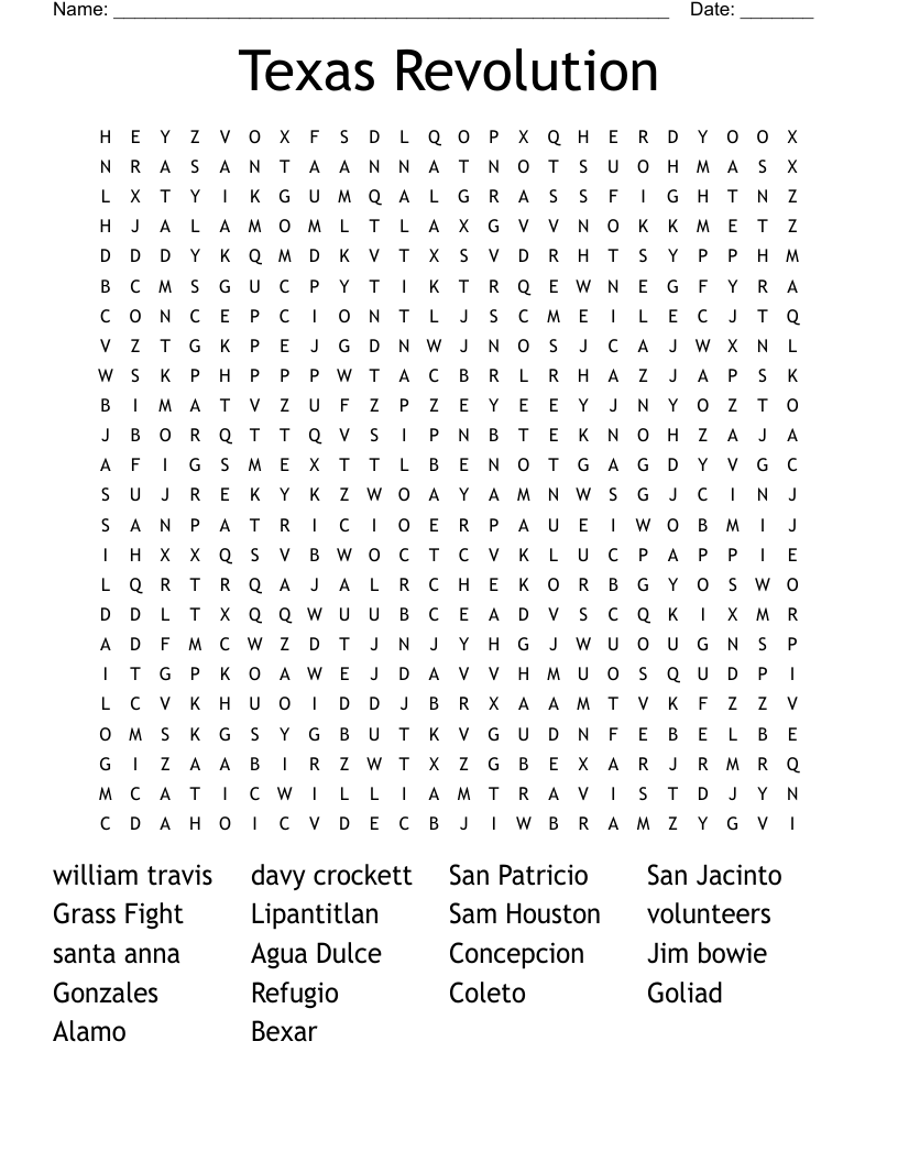 Texas Revolution Word Search