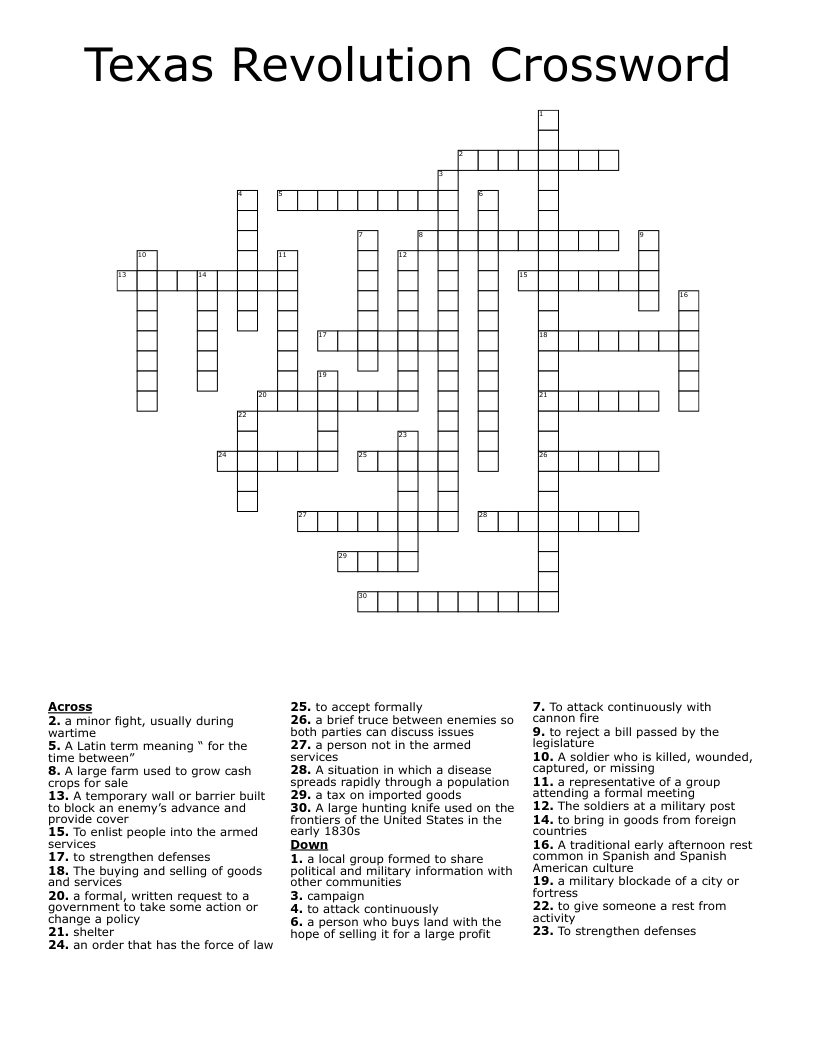 Texas Revolution Crossword