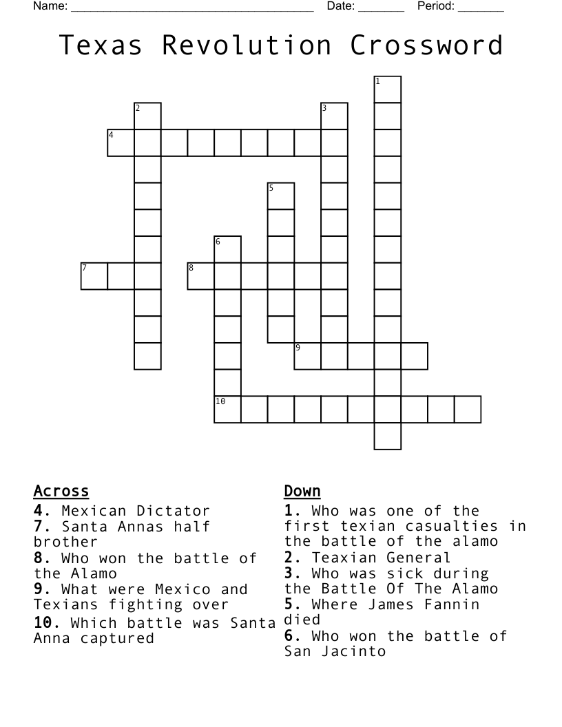 Texas Revolution Crossword