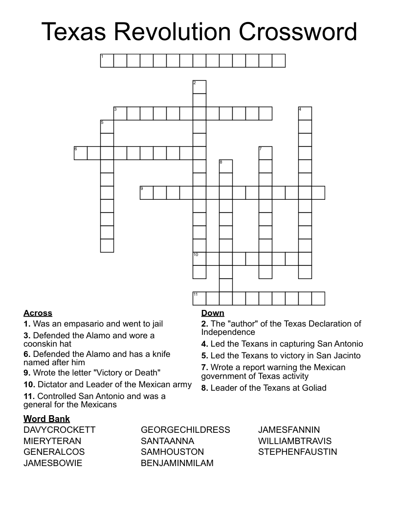 Texas Revolution Crossword