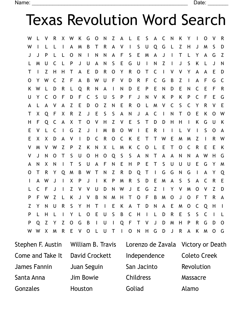 Texas Revolution Word Search