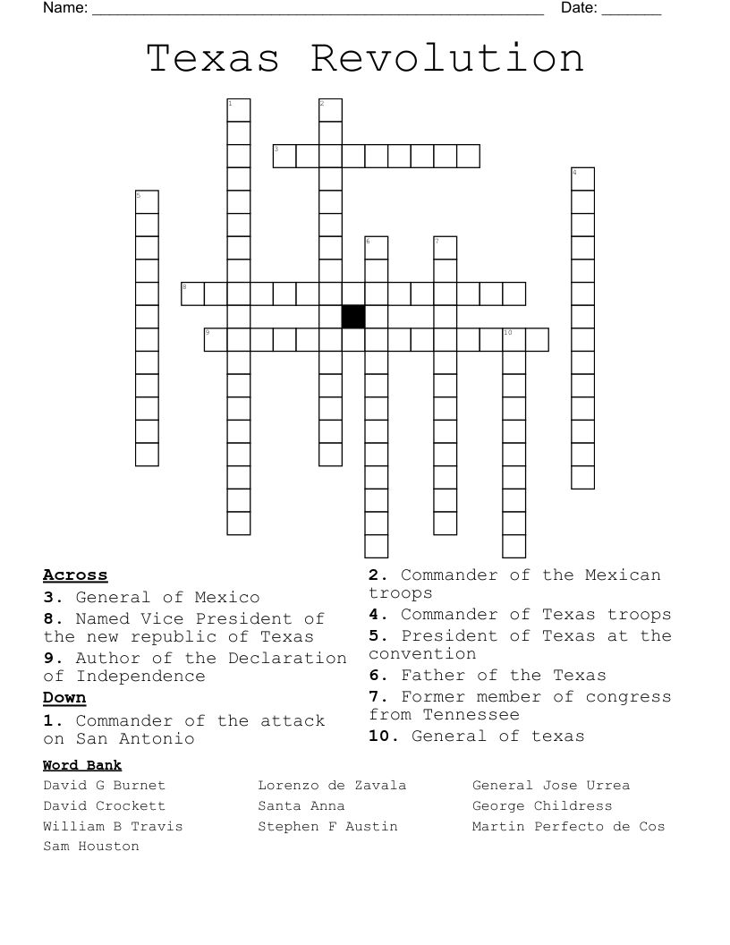 Texas Revolution  Crossword