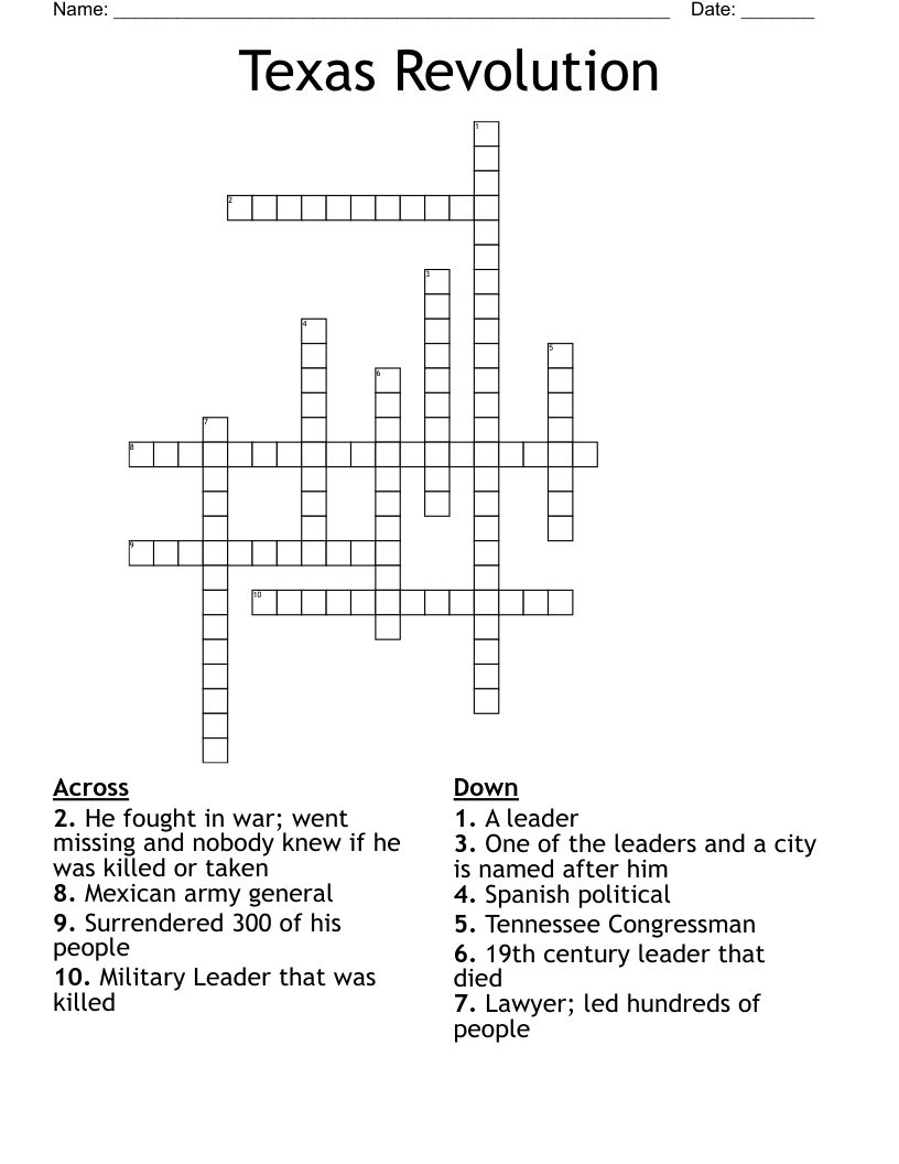 Texas Revolution  Crossword