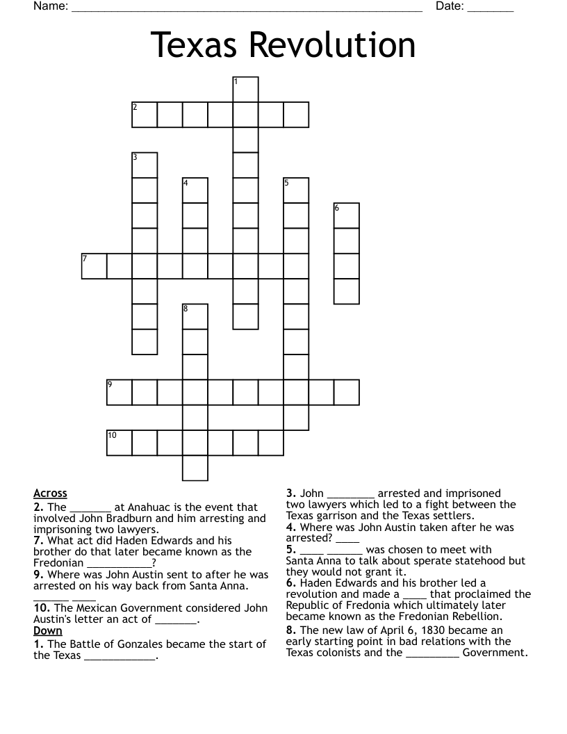 Texas Revolution  Crossword
