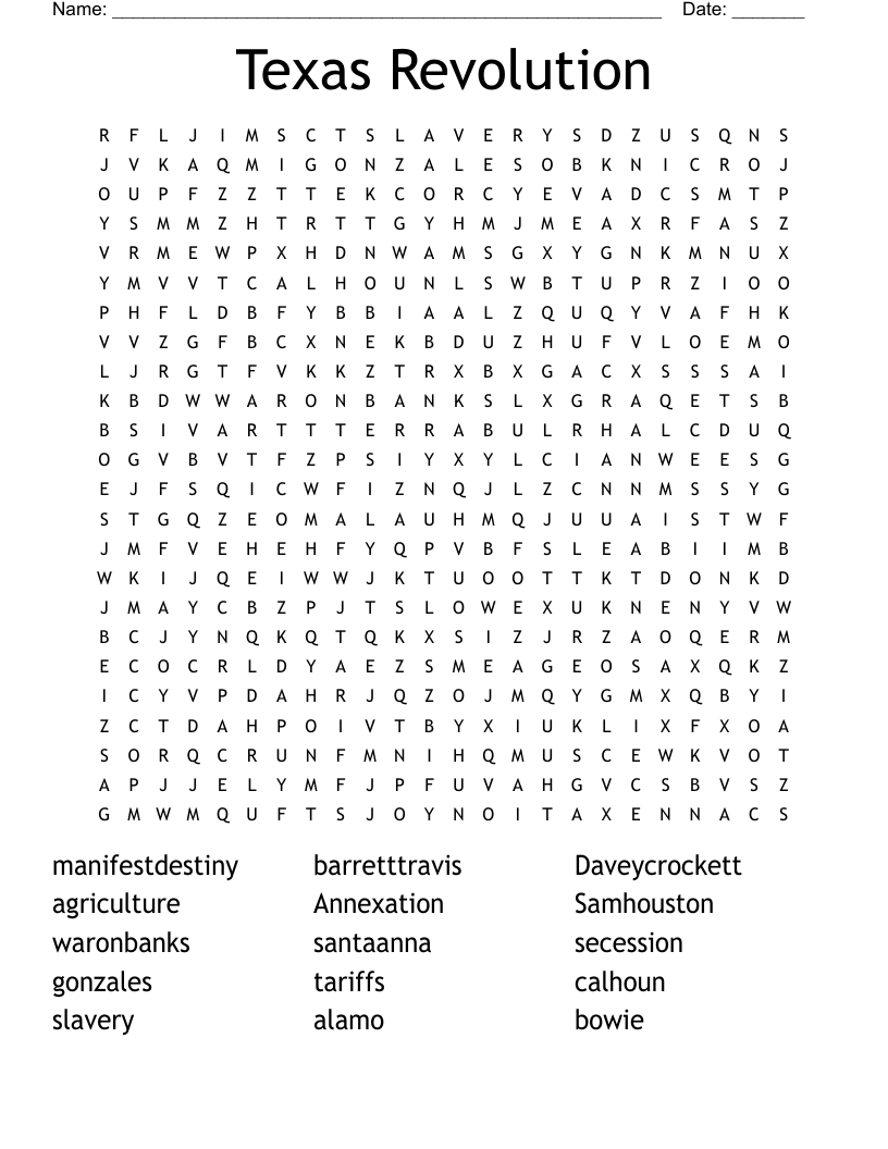 Texas Revolution  Word Search