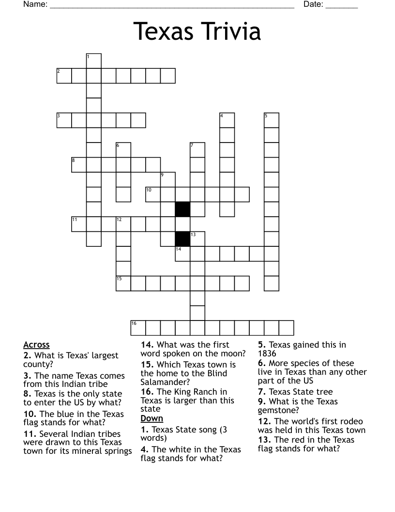 Texas Trivia Crossword