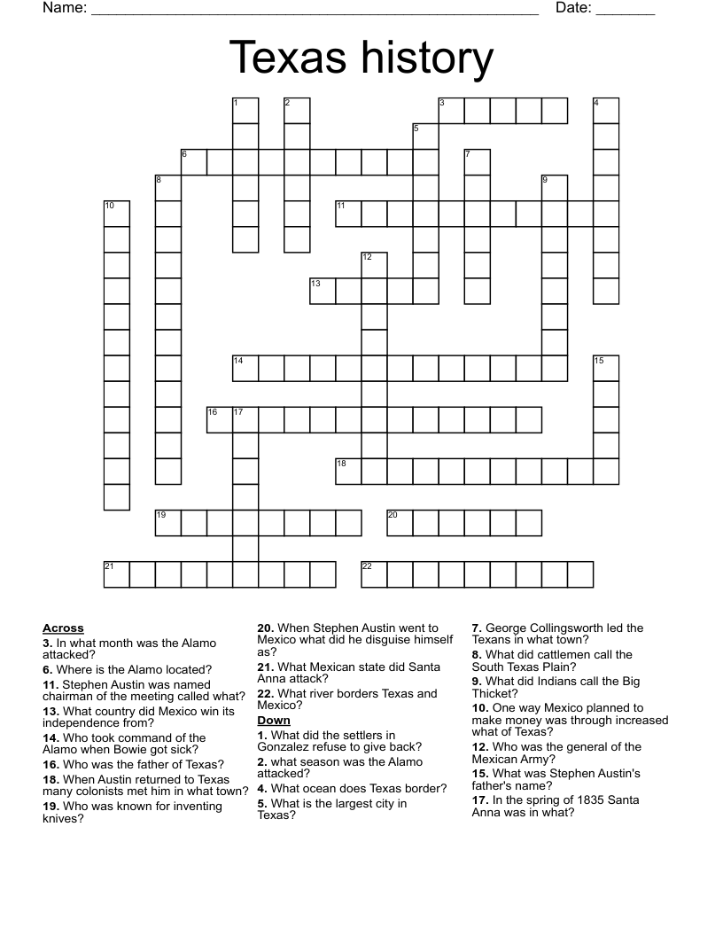 Texas history Crossword