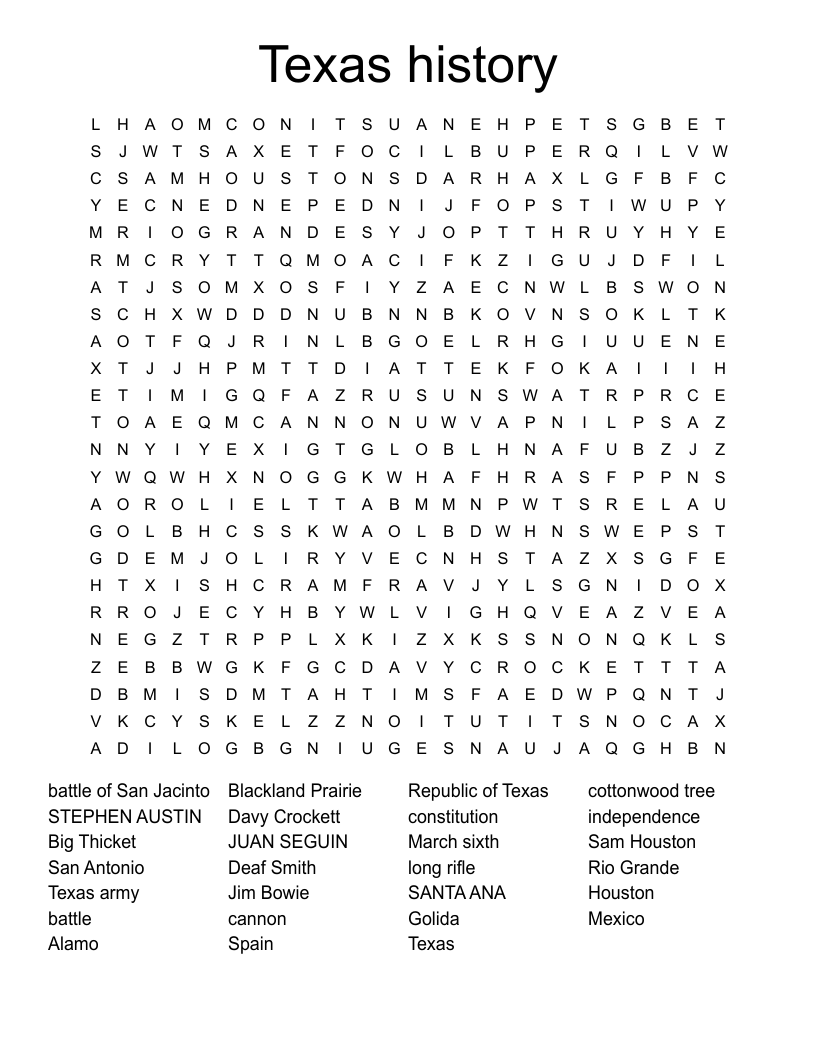 Texas history Word Search