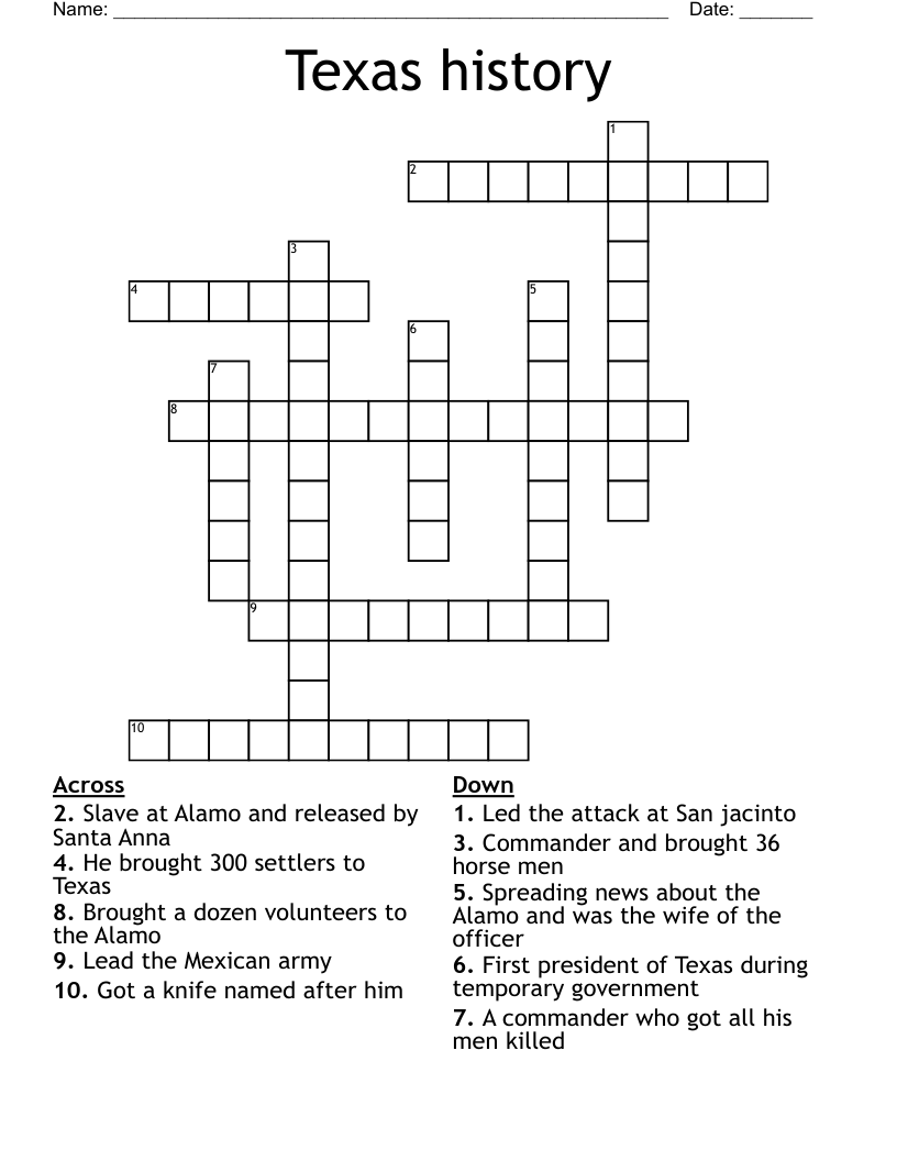 Texas history  Crossword