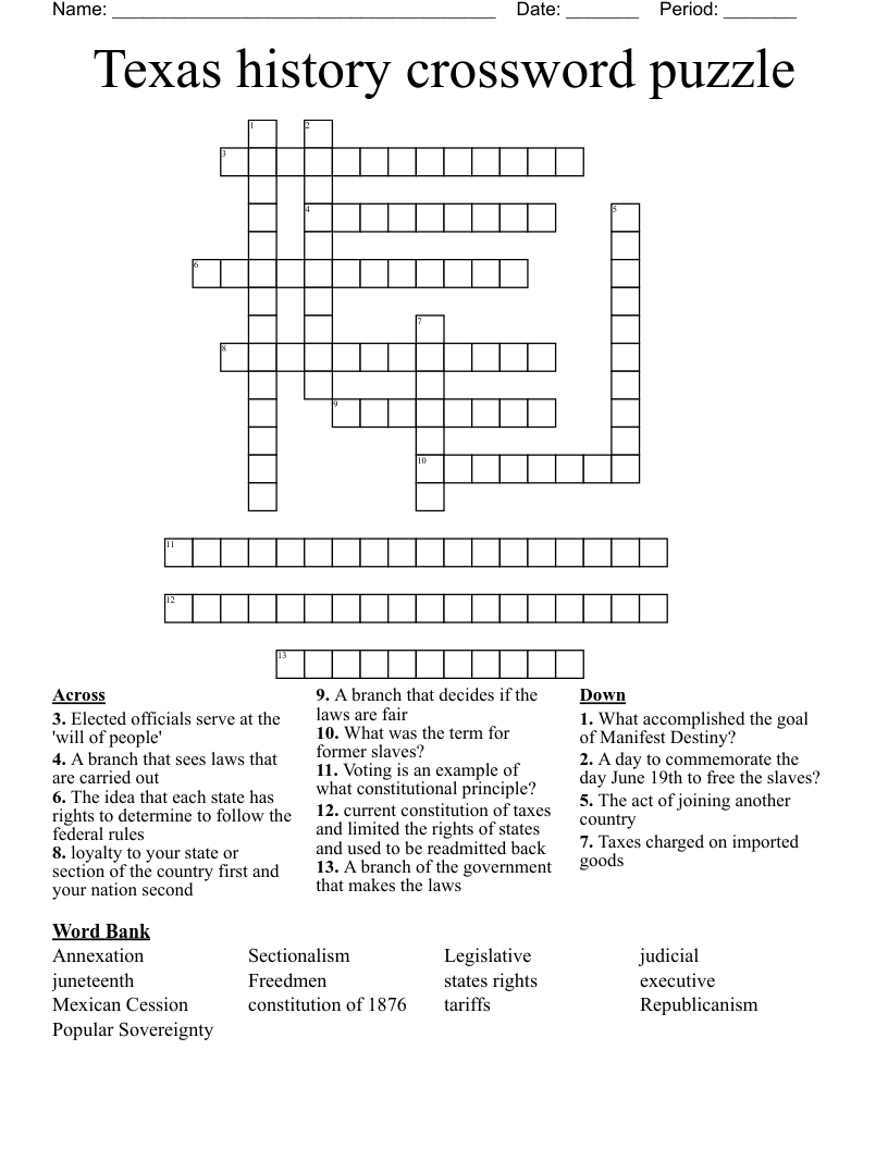 Texas history crossword puzzle