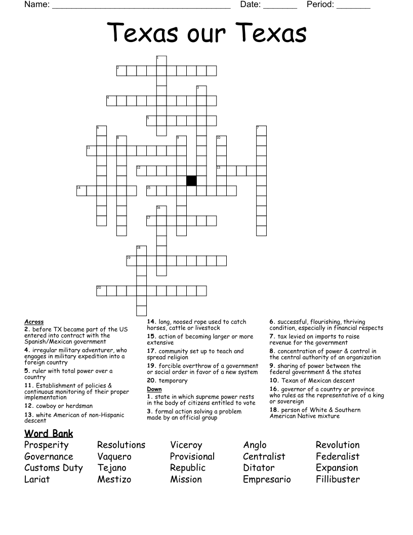 Texas our Texas Crossword