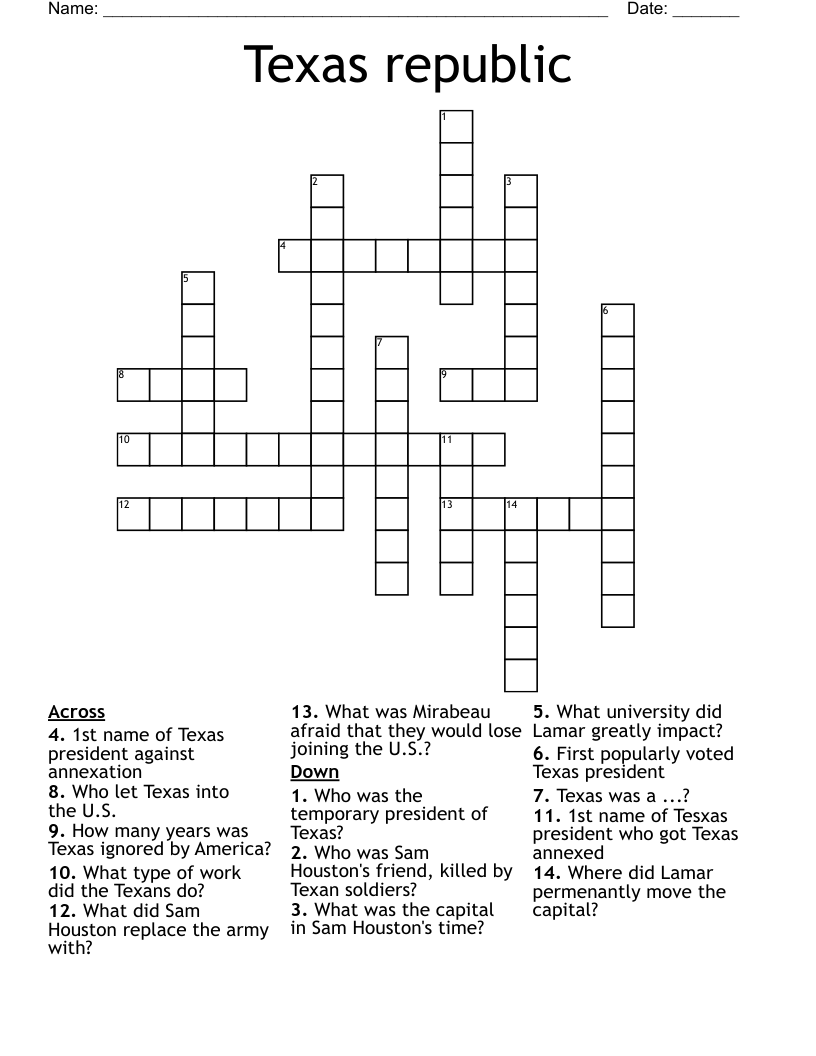 Texas republic Crossword