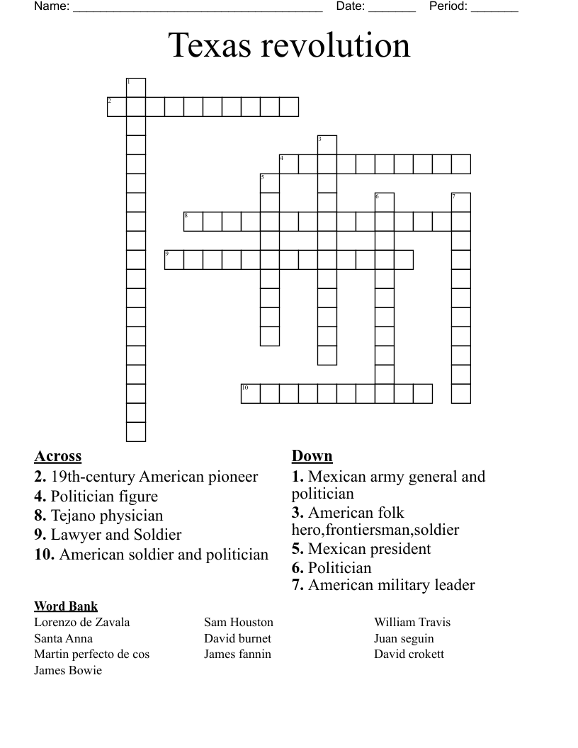 Texas revolution  Crossword