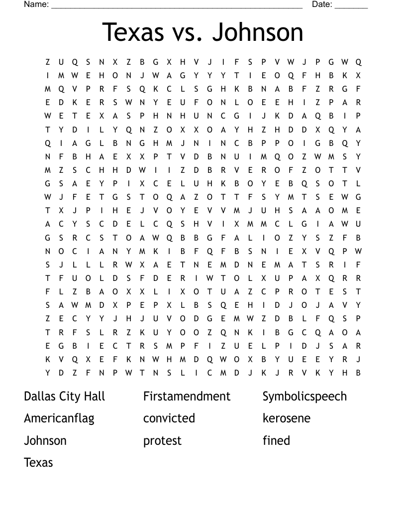 Texas vs. Johnson Word Search