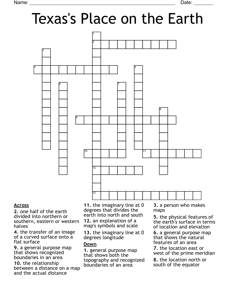 Texas's Place on the Earth Crossword