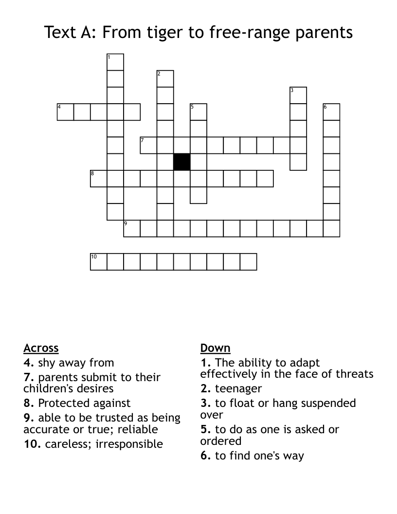 Text A:  From tiger to free-range parents Crossword
