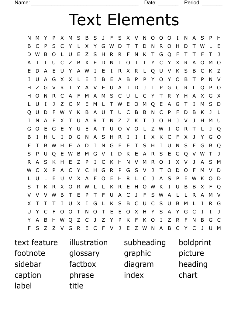 Text Elements Word Search