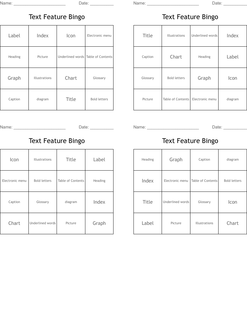 Text Feature Bingo