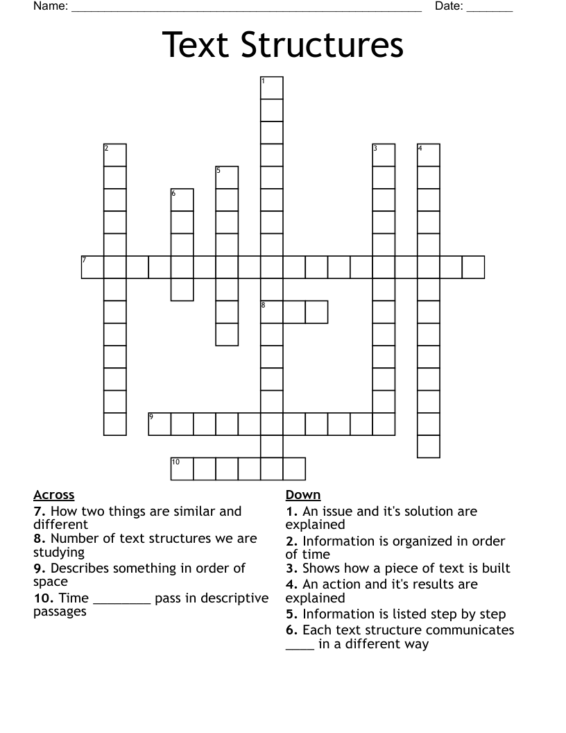 Text Structures Crossword