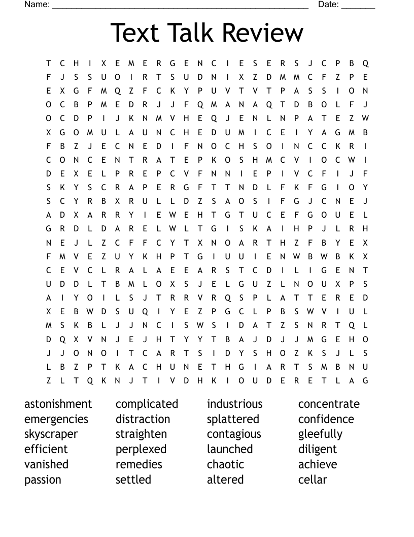 Text Talk Review Word Search