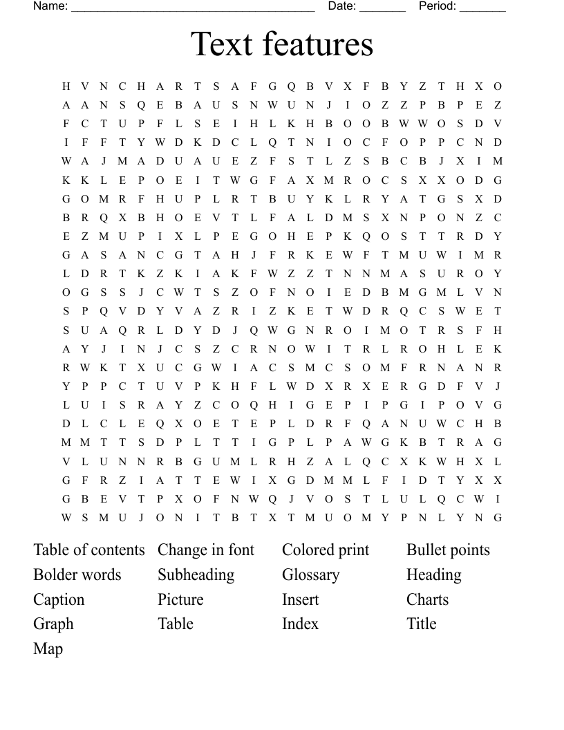 Text features  Word Search