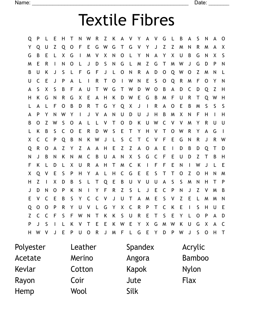 Textile Fibres Word Search