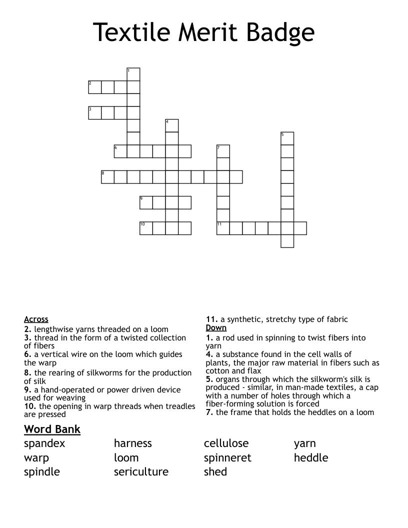 Textile Merit Badge Crossword