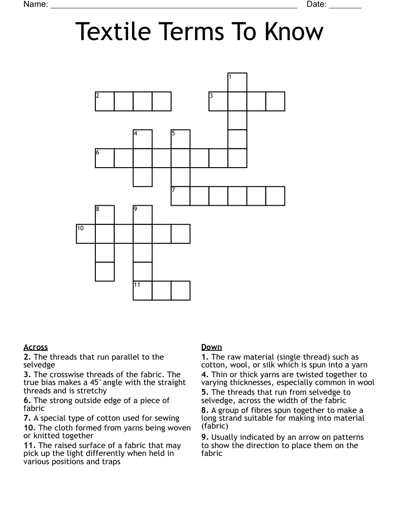Textile Terms To Know Crossword
