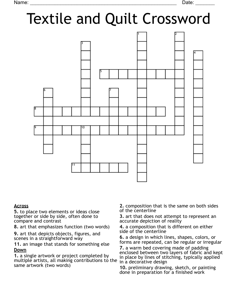Textile and Quilt Crossword