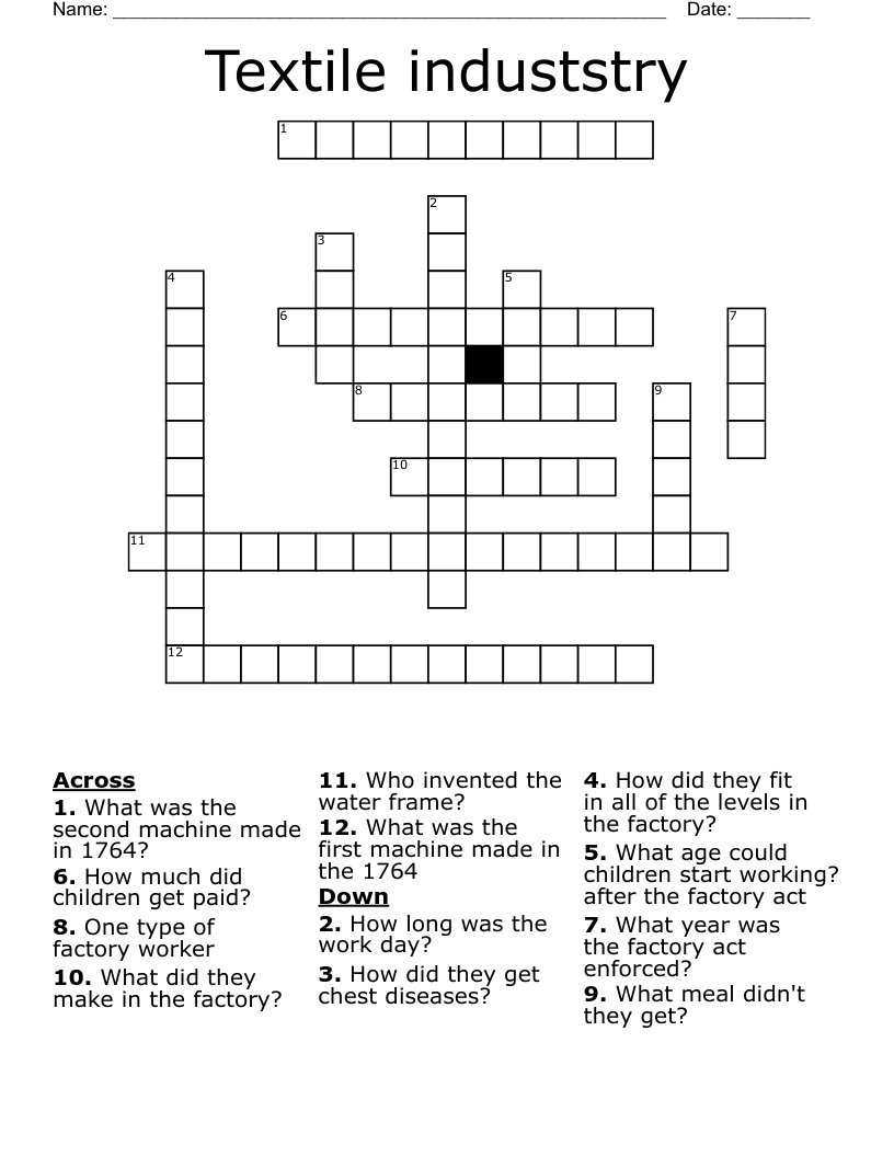 Textile induststry  Crossword