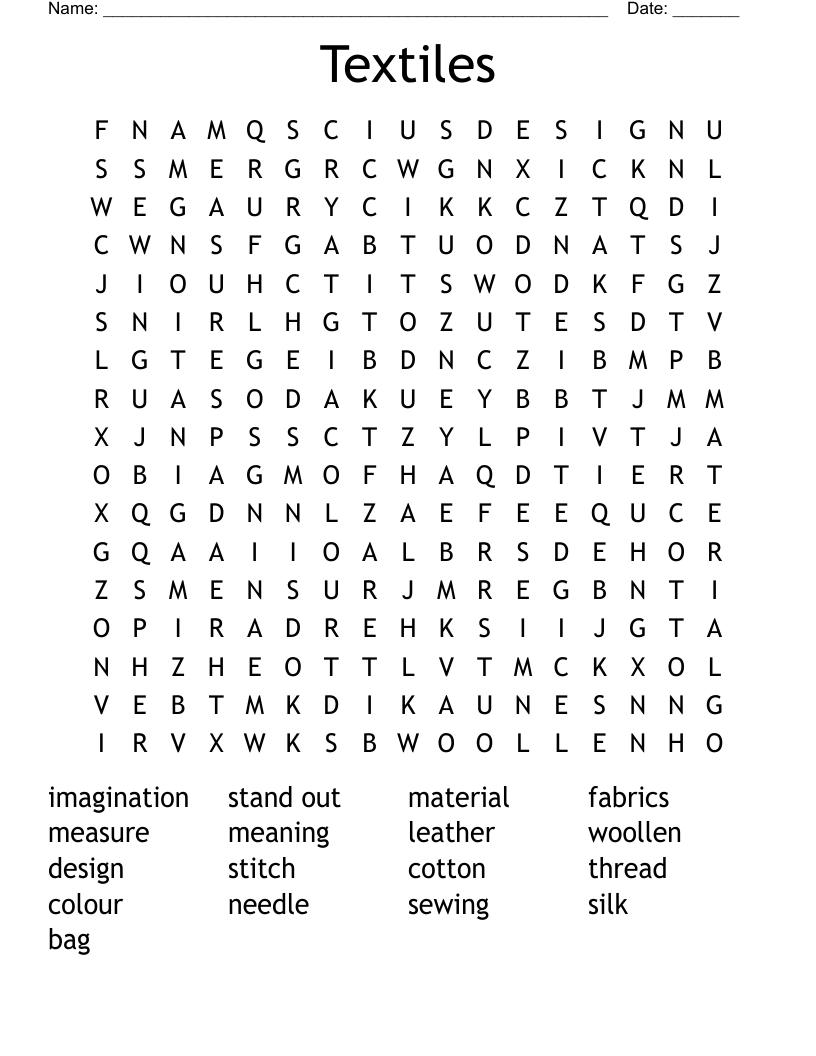 Textiles Word Search