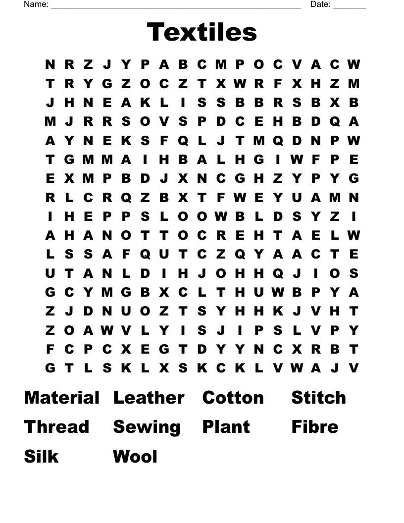 Textiles Word Search