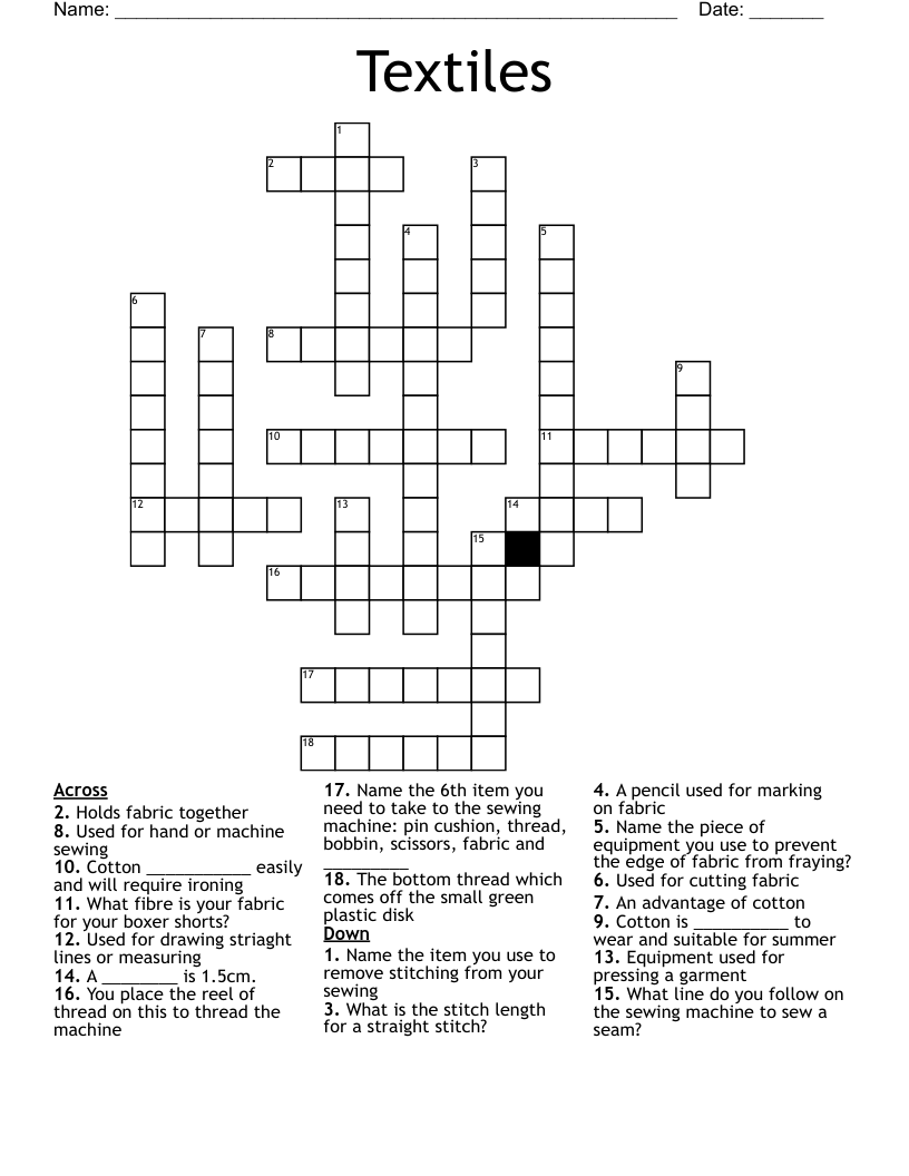 Textiles Crossword