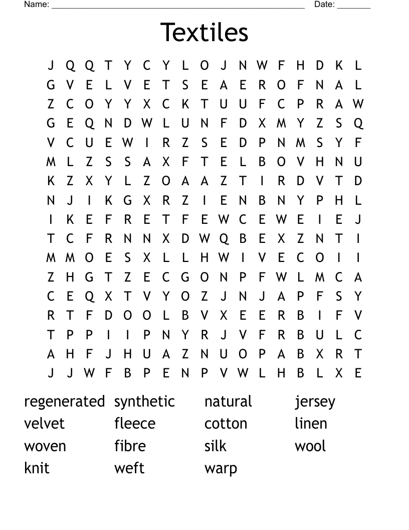 Textiles Word Search