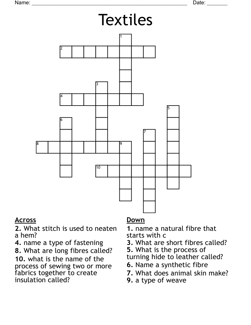 Textiles Crossword