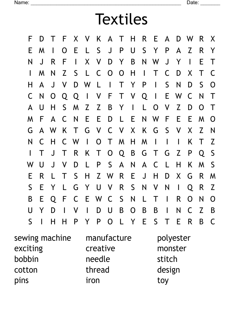 Textiles Word Search