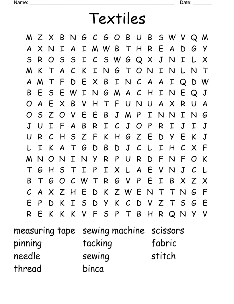 Textiles Word Search
