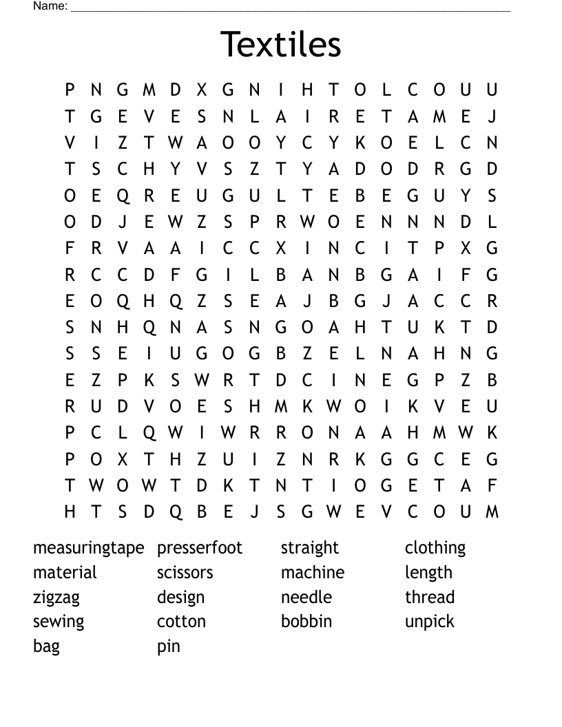 Textiles Word Search