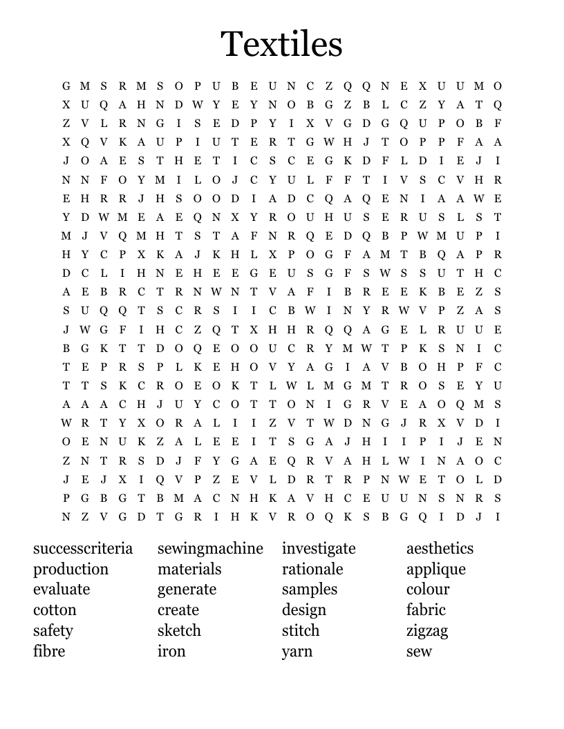 Textiles Word Search