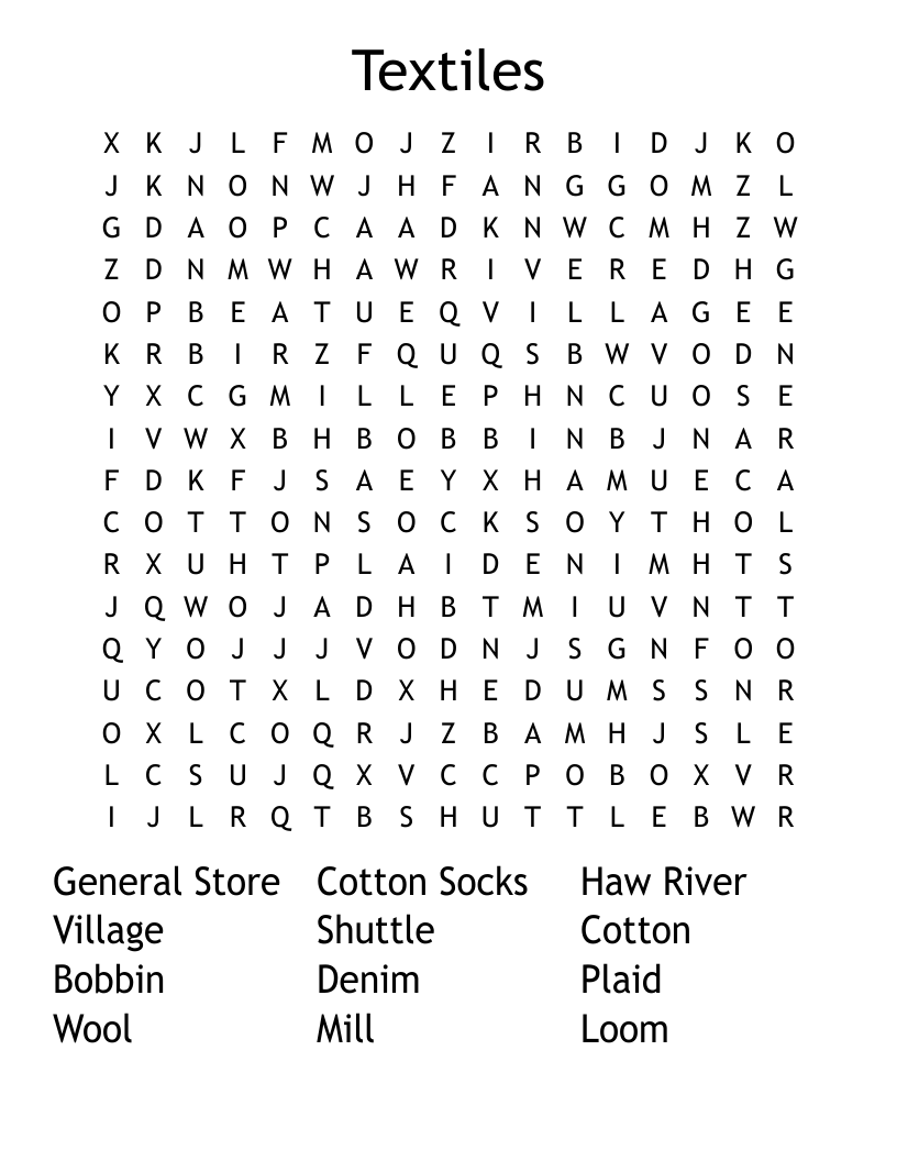 Textiles Word Search