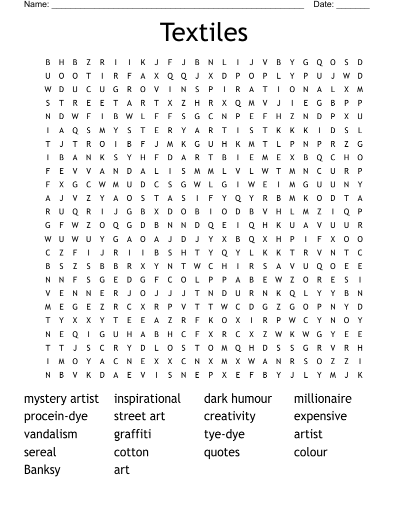 Textiles Word Search