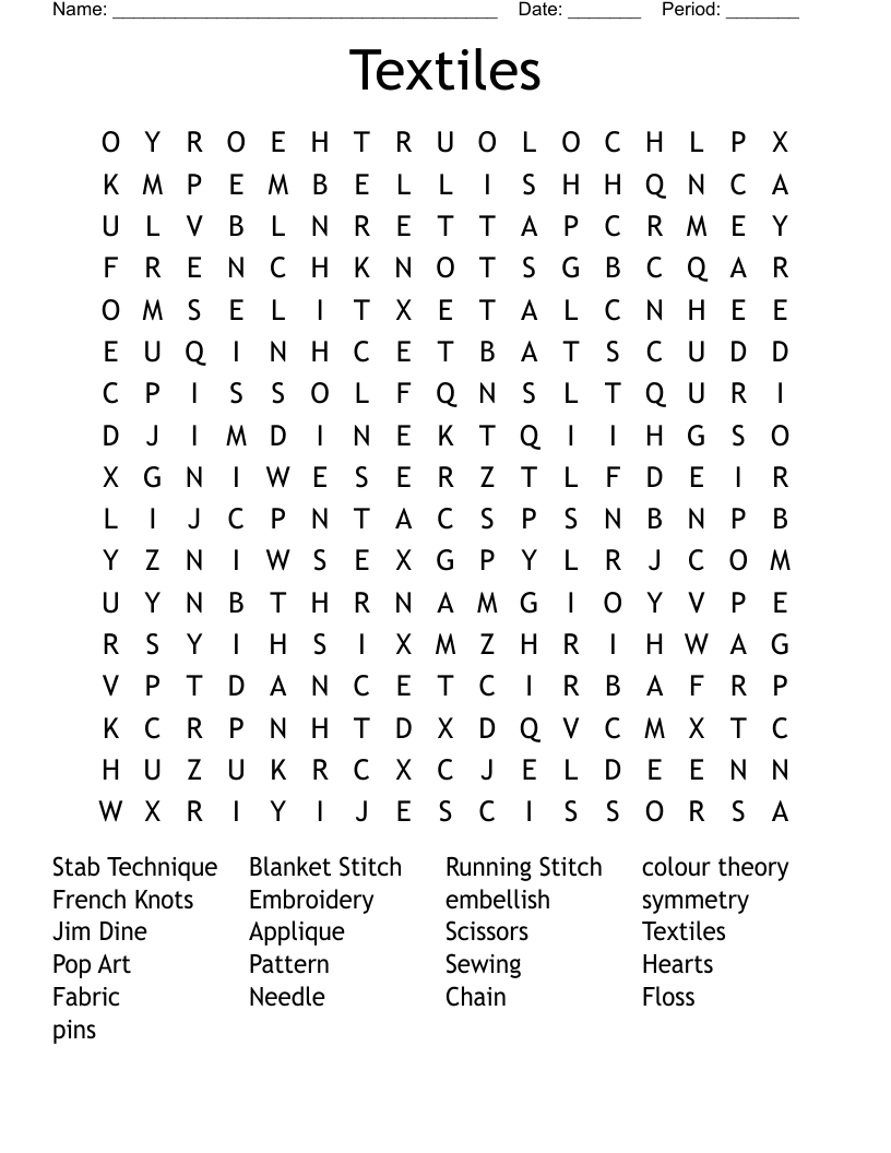 Textiles Word Search