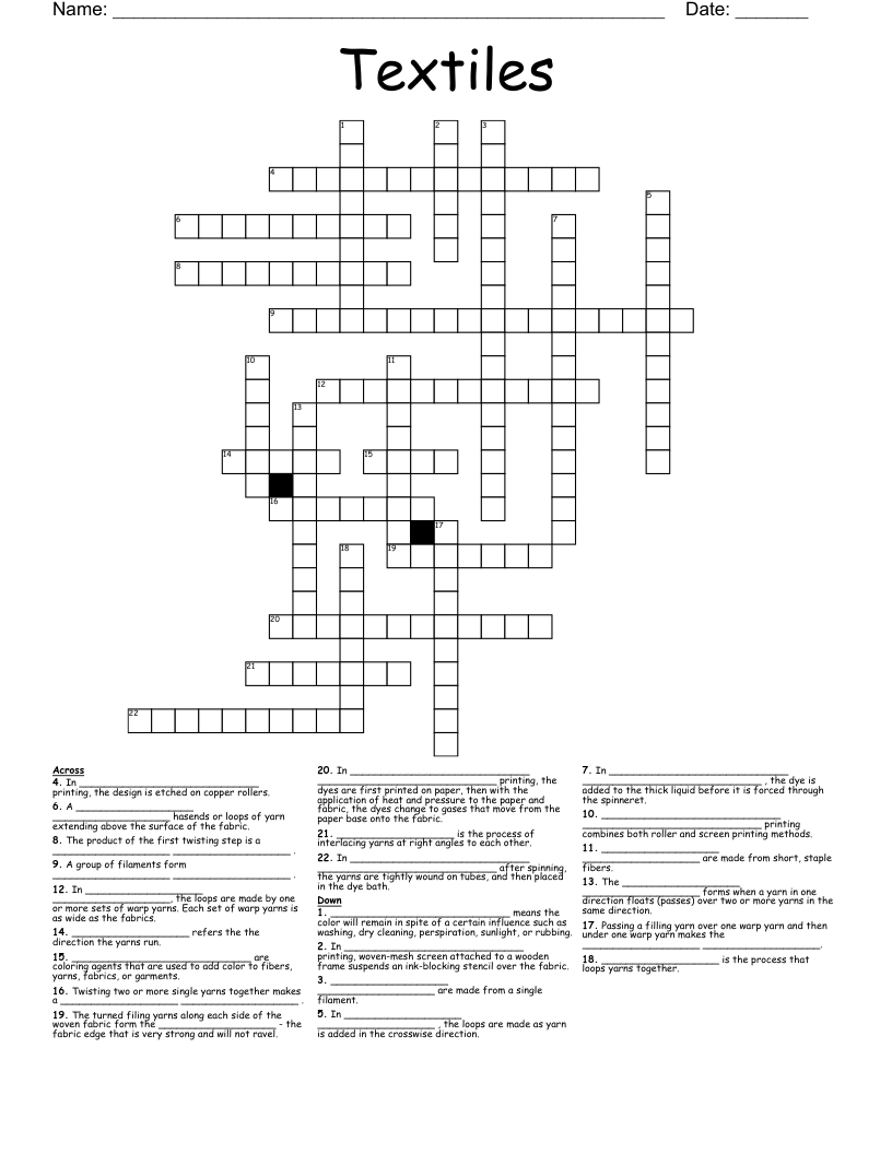 Textiles Crossword
