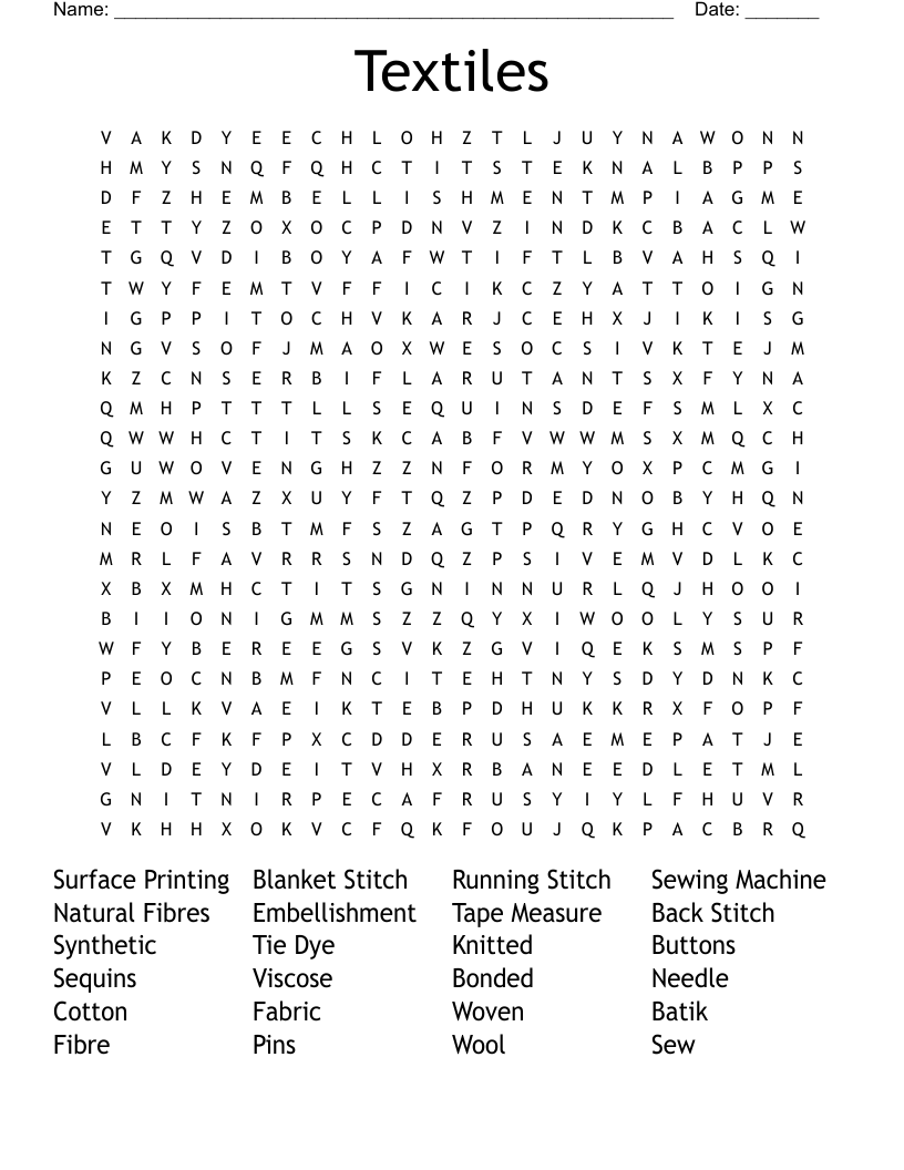 Textiles Word Search