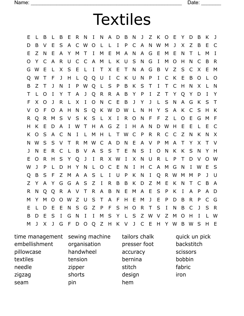 Textiles Word Search