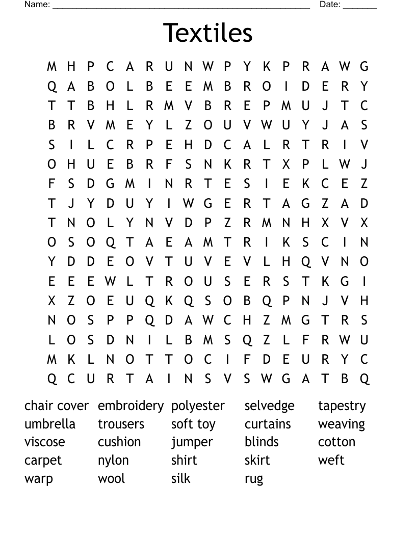 Textiles Word Search