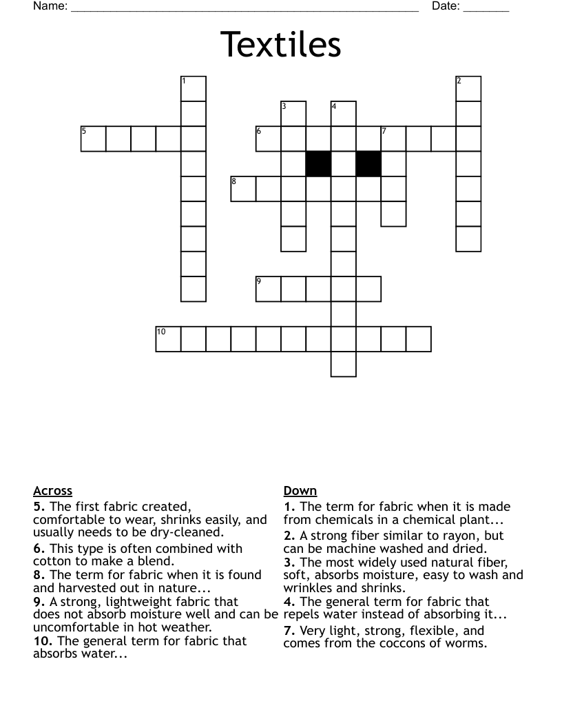 Textiles Crossword